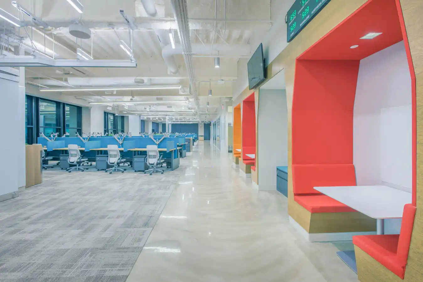 Allstate Corporation office space with in-wall booth seating