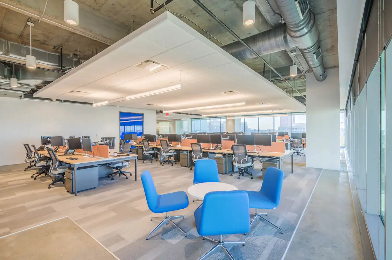SiteHands open space office layout and circular tables